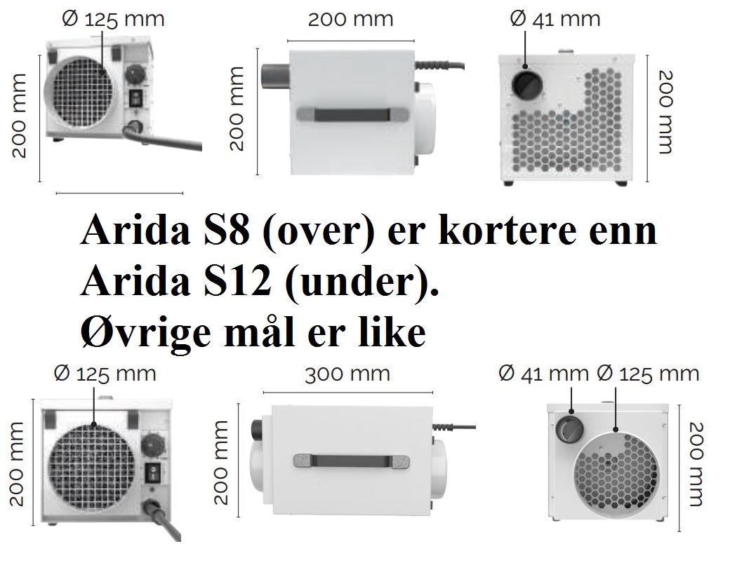 Luftavfukter ARIDA Pro S8 Avfukter ca 8 literdøgn 90 m3 luft time 10223